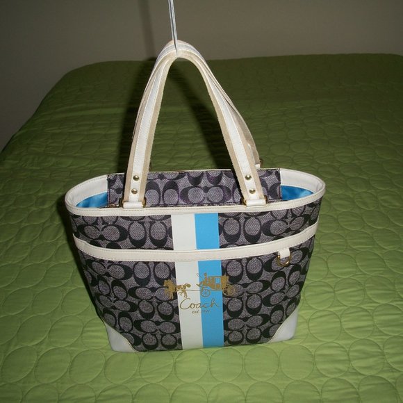 Coach Grey Black Signature with Gold Logo Bag - Picture 1 of 16